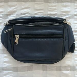 Unisex Blue Leather Waist Bag fanny pack